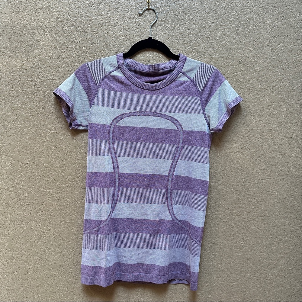 lululemon athletica Purple and Gray Striped Tee